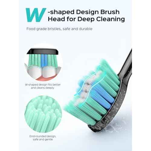 COSLUS Sonic Electric Toothbrush for Adults: 47000 VPM for Deep Cleaning & Whitening with Travel Case - 5 Modes for Sensitive Teeth & Braces, Wireless Charging, 6 Brush Heads for Home Family, Black