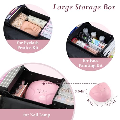 Large Travel Makeup Train Case, Big Makeup Bag Organizer Makeup Box,4 Tier Professional Cosmetic Storage Cases for Nail Tech Tattoo Storage Bag for Equipment and Supplies with luggage Sleeve
