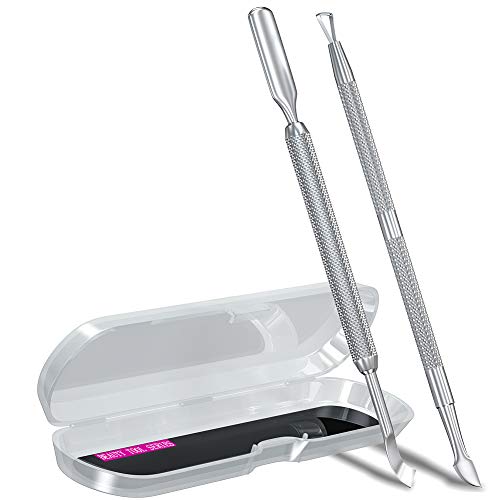 2PCS Metal Silver Cuticle Pusher and Scraper, Nail Trimmer Cutter Stainless Steel Gel Scraper Tool, Nail Polish Remover Peeler Durable Salon Manicure Pedicure Cleaner for Fingernail and Toenail