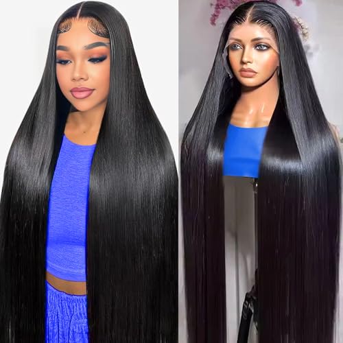 30 Inch 13x6 Straight Lace Front Wigs Human Hair 200% Density HD Lace Front Wigs Human Hair Pre Plucked Glueless 13x6 Full Frontal Straight Wig for Women Natural Black