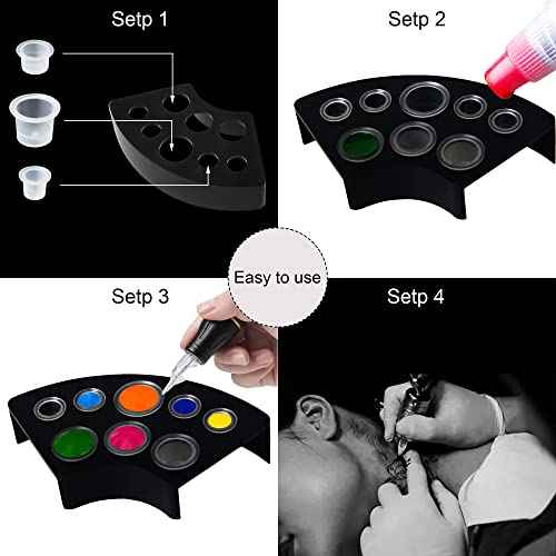 302PCS Tatoo Ink Caps with 300 Tatoo Ink Cups Mixed Size and 2 Ink Cap Holder for Tatoo Ink Tatoo Accessory Tatoo Supplies