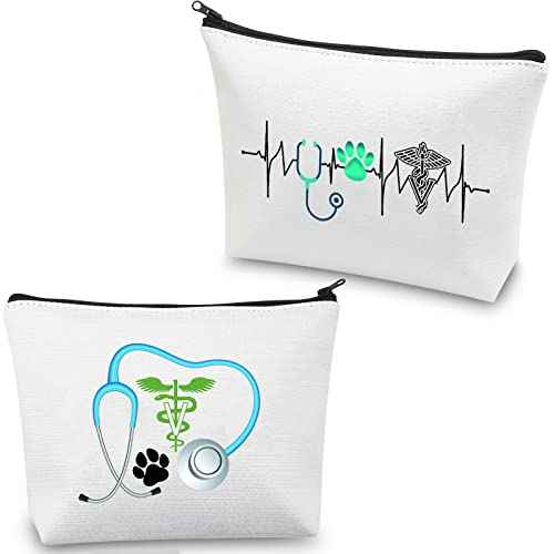CMNIM Veterinarian Gifts Veterinarian Makeup Bag Vet Cosmetic Bag Vet Tech Gifts for Women Veterinarian Appreciation Gifts New Veterinarian Gifts Travel Bag Pouch (Vet Makeup Bag White)