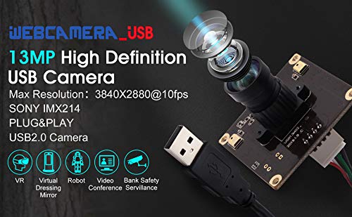 13mp Wide Angle USB Camera Module with Microphone for Computer 100degree No Distortion Lens Webcam Board Mini UVC USB2.0 PC Camera Industrial Video Audio USB with Camera for Raspberry Pi Laptop