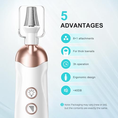 COSLUS Professional Manicure Pedicure Kit: 5 in 1 Electric Nail File Set Toenail Grinder, 5 Speed Cordless Nail Drill for Thick Nail Toenail Cuticle, Hand Feet Trimmer Buffer for Women Men Baby Pets
