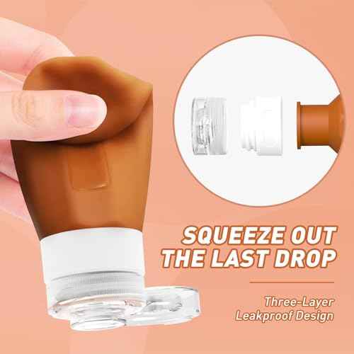 Redfly Travel Bottles for Toiletries, 3oz Tsa Approved Travel Size Containers, BPA Free Leak Proof Squeezable Containers for Toiletries, Silicone Refillable Essentials for Shampoo Conditioner Apricot