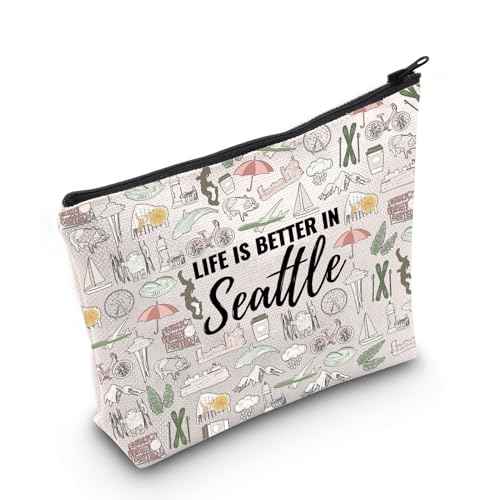 WCGXKO Seattle Gifts And Souvenirs Life Is Better In Seattle Makeup Bag Seattle Trip Gift For Women (Better In Seattle)