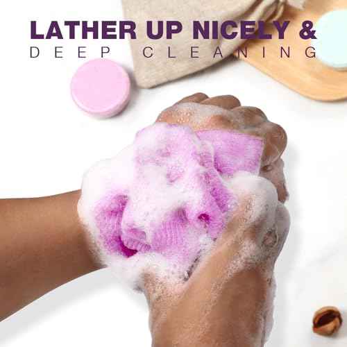 3 Pieces Exfoliating Washcloth Shower Towel African Net Sponge Japanese Wash Cloth Face Exfoliating Sponge Loofah Exfoliating Body Scrubber for Body Exfoliation