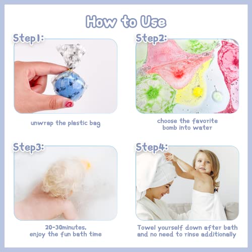 Bath Bombs for Kids,12pcs Bath Bombs with Surprise Crystal Toys Inside, Handmade Natural and Organic Bubble Bath Bombs, Birthday Christmas Easter Gift for Girls