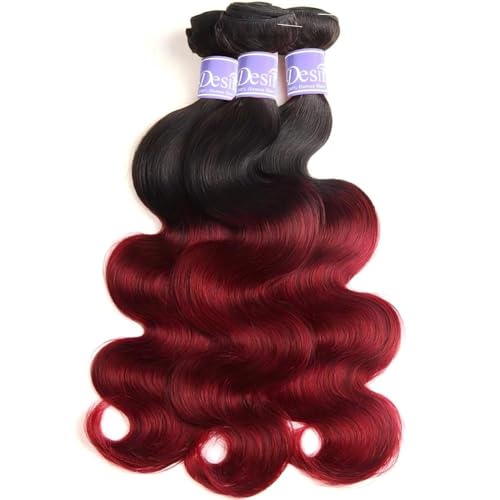 1B/99J Ombre Body Wave Bundles Human Hair 3 Bundles Human Hair Body Wave 100% Unprocessed Brazilian Virgin Human Hair Extensions(18 20 22Inch)