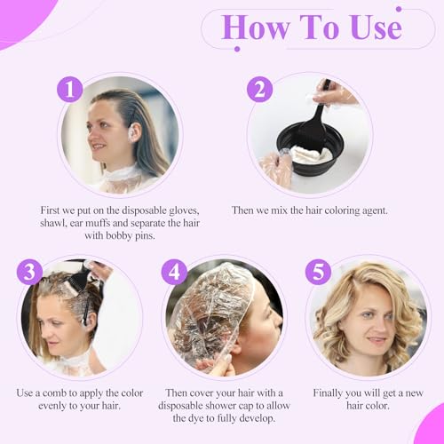 19PCS Hair Dye Kit, Hair Coloring Products with Hair Dye Brush, Collapsible Bowl, Clips, Ear Muffs, Disposable Gloves, Scarf, Shower Cap