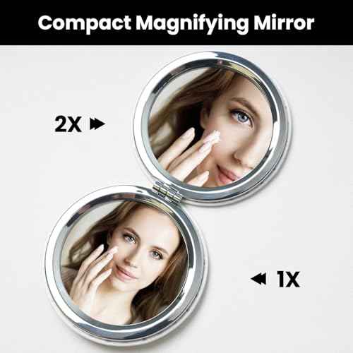 Cheetah Leopard Brown Print Foldable Travel Pocket Mirror Round PU Leather Portable Mini Makeup Double Sided Handheld Magnifying,2.6 in