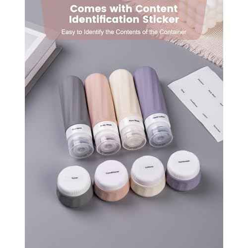 Travel Bottles for Toiletries 8 Pack, Travel Size Toiletries, Tsa Approved Travel Size Containers 3oz, with Travel Essentials Clear Bag, Leak Proof Silicone Squeezable Creams Jars