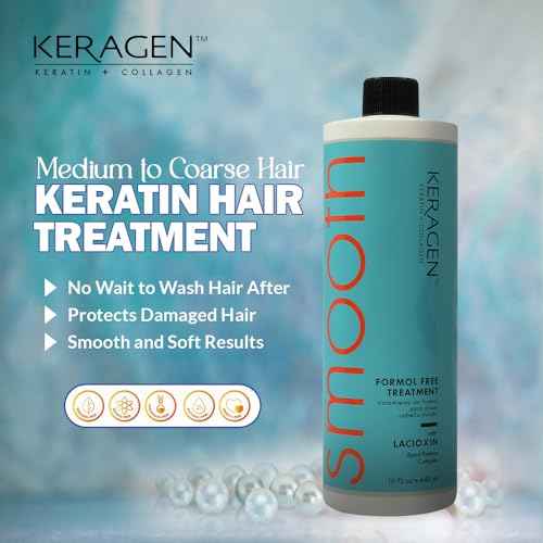 Keragen Brazilian Keratin Smoothing Treatment | Formaldehyde-Free Blowout for Frizzy, Dry, or Damaged Hair | Smooth, Silky Results | Fine to Medium Hair | 16 Oz