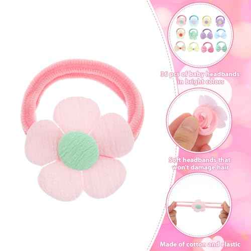 36 Pcs Toddler Hair Ties, Girls Hair Accessories Baby Hairs Bows Cute Flower Hairties Little Girls Hairbands for Thick Hairs, Baby Scrunchies for Infant Soft Pink, Yellow, Green, Purple, Blue