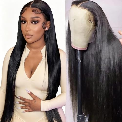 NVL Straight Lace Front Wigs 220 Density 13x4 HD Transparent Lace Frontal Wigs for Black Women Glueless Pre Plucked with Baby Hair for Daily Life Natural Color 22 Inch