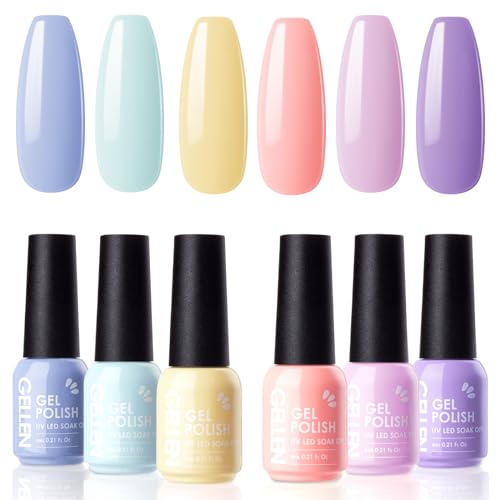 GELLEN Pastel Gel Nail Polish Set, 6PCS Summer Nail Polish Colors, Soak off Nail Gel Manicure Kit Nail Art Gel Polish for UV Light Cure