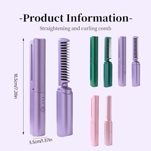 Ceramic Hairdressing Comb Smooth, 2025 New Hairdressing Comb for Straight and Curly Hairs, Upgrade Portable Wireless 2-in-1 Hairs Dressing Combs Fast Heating 3 Adjustable Temperatures (Green)