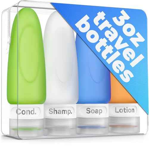 Dot&Dot Leak Proof Travel Bottles - TSA Approved 3oz Silicone Toiletries Travel Shampoo & Conditioner Containers with Labels