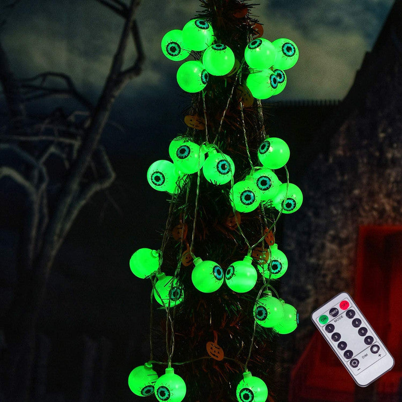 Halloween Ghost Eyeballs LED String Light Set - Battery Powered, Green 10 Lights