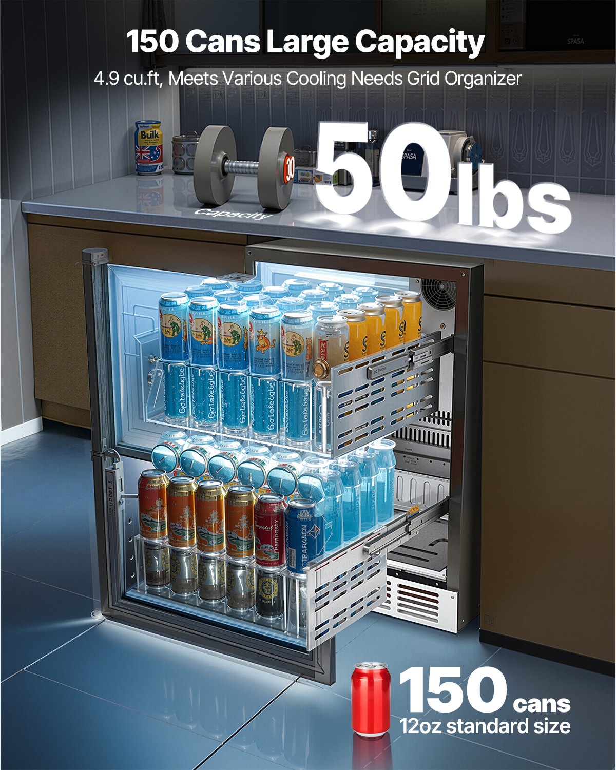 24-Inch Stainless Steel Double Drawer Refrigerator - Compact Home Kitchen Appliance