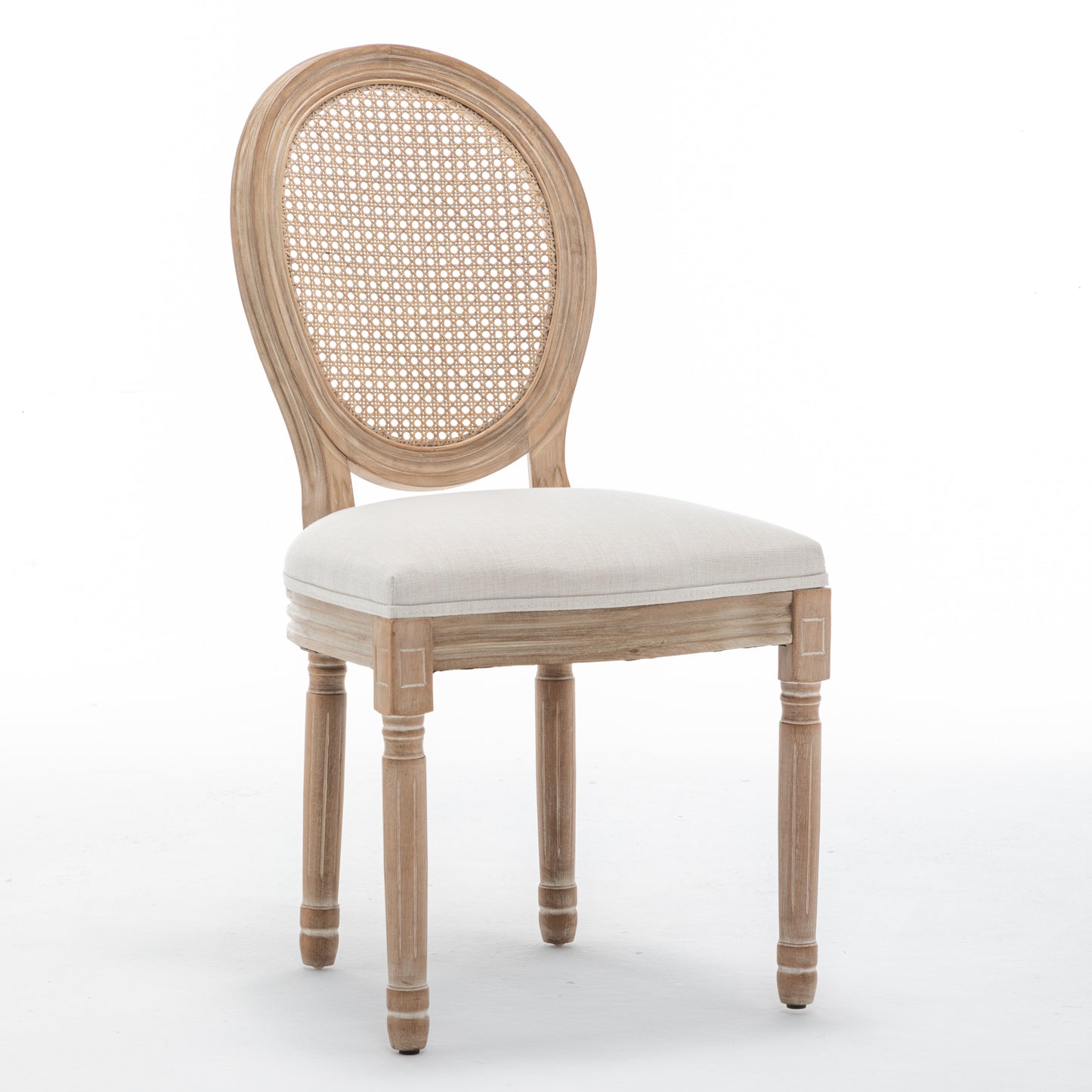 Farmhouse Dining Chairs with Cushioned Linen Seat - Set of 2, Beige