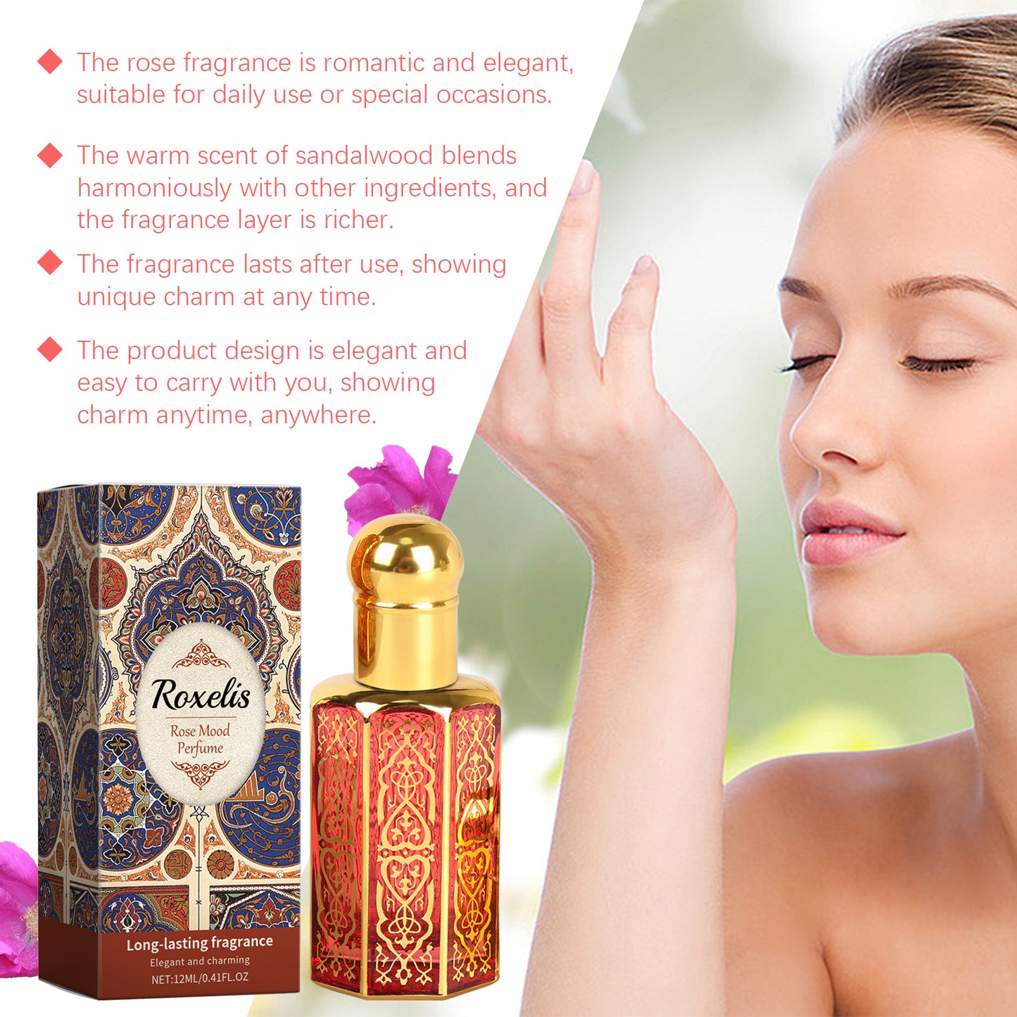 Arabian Rose Roll-On Perfume Oil - Long-Lasting Floral Fragrance 12ml