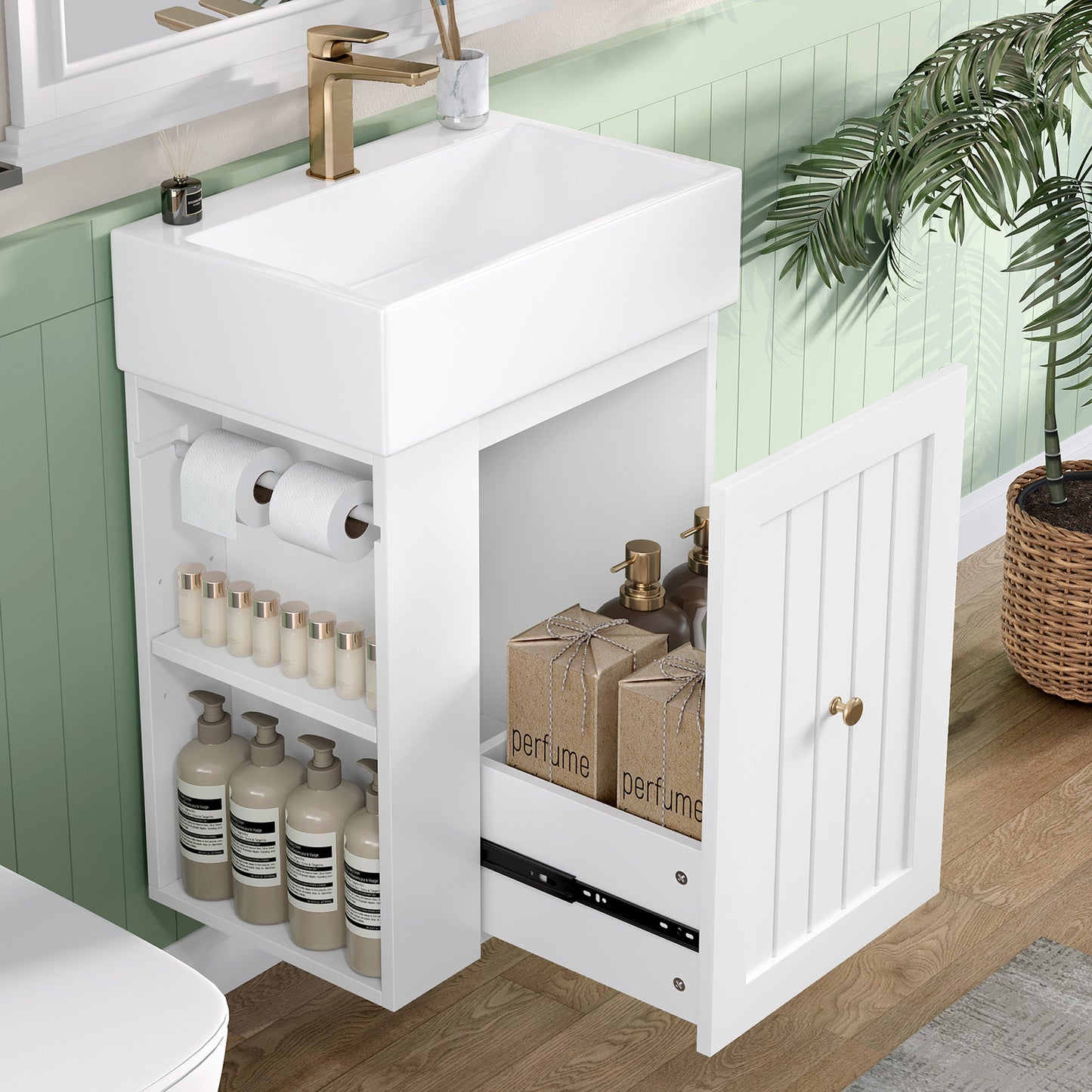20-Inch Bathroom Vanity with Ceramic Sink & Storage - White