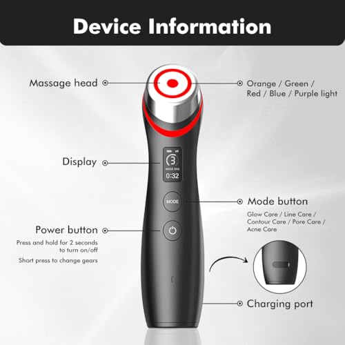 Upgraded Version | 6-in-1 Real Glass Glow Device | Looking Glass Skin with Enhanced Absorption, Radiance, Elasticity, Pore Care | LED Anti-Wrinkle Device | Skin Care Firming, Toning
