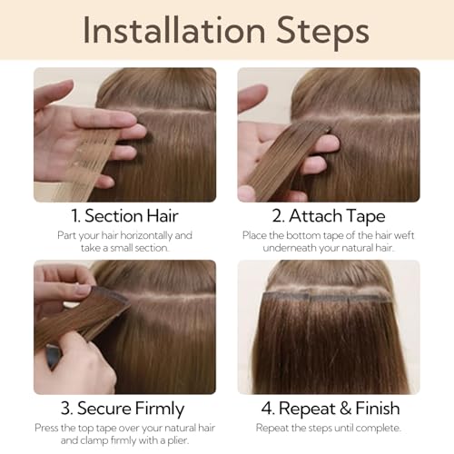 HOTBANANA Tape in Hair Extensions, 22 Inch 20pcs 50g Ombre Walnut Brown to Ash Brown and Bleach Tape in Real Remy Human Hair Extensions Straight