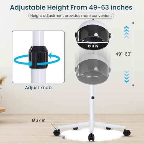 Hooded Hair Dryer, Professional Hood Dryer on Wheels, Sit Under Dryer, Standing Hair Dryer, White