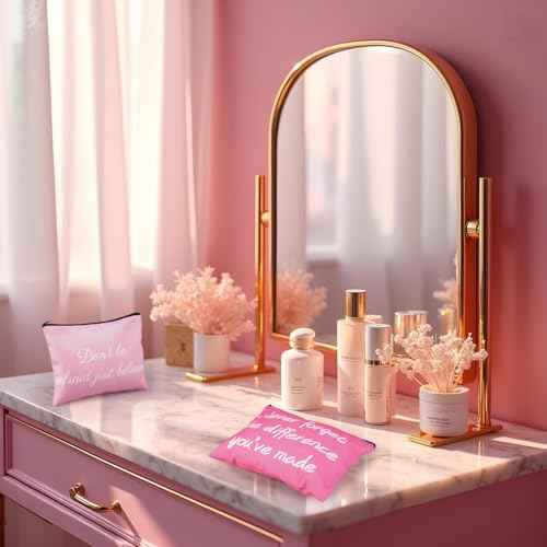 12 PCS Pink Inspirational Canvas Makeup Bags Bulk Makeup Bags for Women Inspirational Quotes Cosmetics Bags with Zipper Gift for Valentine's Day Christmas Graduation