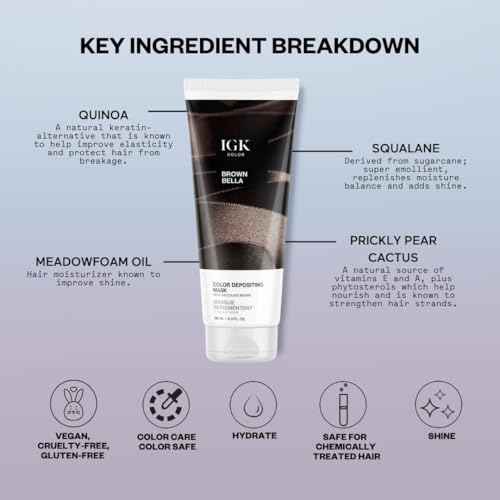 IGK Hair Gloss Toner & Color Depositing Mask | Chocolate Brown Semi-Permanent | Vegan + Cruelty Free | Brown Bella