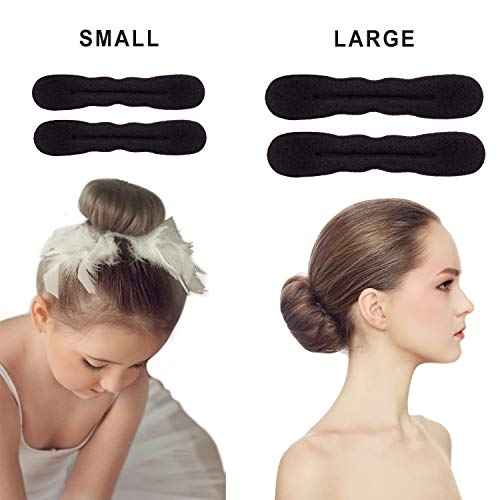 Beaute Galleria Magic 4 Pieces Black Foam Sponge Twist Shapers, Hair Bun Maker, Hair Donuts for Ballet Buns (2 Small, Large)