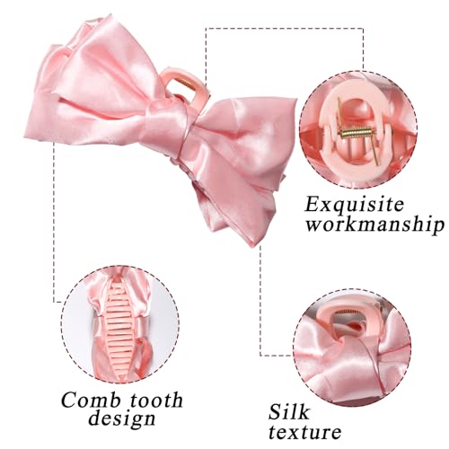 Pink Bow Hair Clip Girls Bows Clips Premium Satin Hair Claw Clip Nonslip Bow-Knot Hair Jaw Clips for Women Girl Birthday Halloween Christmas Hair Accessories (pink)