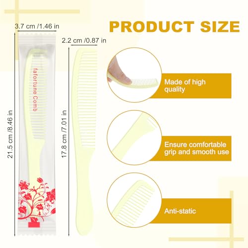 200 PCS Disposable Combs in Bulk Individually Wrapped, Plastic Unbreakable Yellow Hair Combs for Homeless, Suitable for Family,Hotel, Air Bnb, Shelter,Nursing,Home,Charity and Church