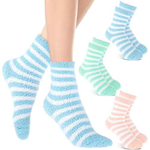 3Pairs Aloe Socks Moisturizing Spa Socks for Dry Cracked Feet Infused Socks Gel Sleeping Fuzzy Socks Lotion Socks Gift for Women Softening Dry Feet, Pink&blue&green