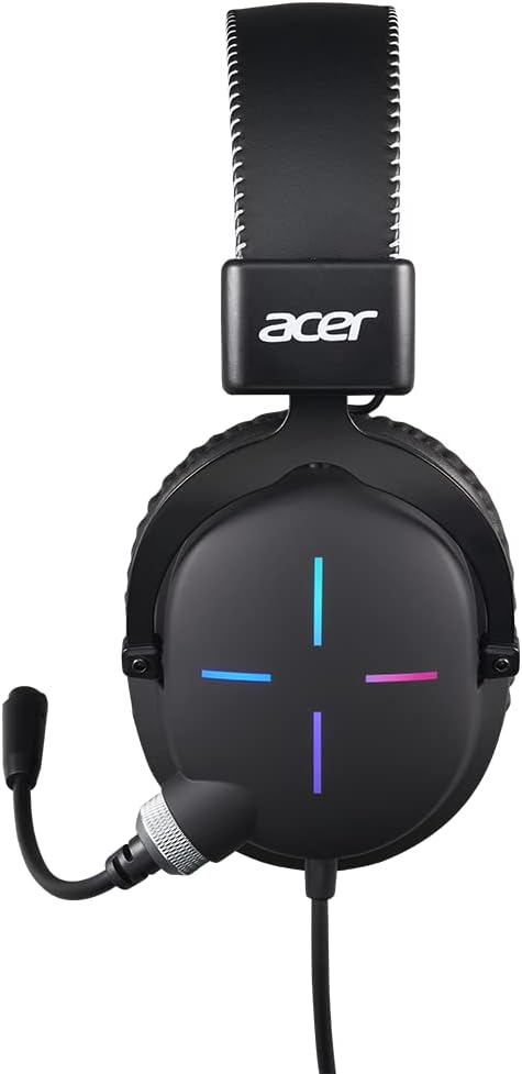 Acer Nitro Gaming Headset II: 50mm Drivers | Retractable Omni-Directional Noise-Canceling Microphone with On-Cable Controls | Over-Ear Design with RGB Lights, (Pack of 1)