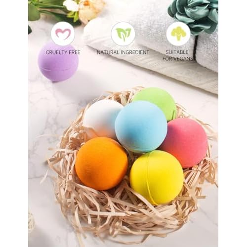 Aofmee Bath Bombs, 7pcs Bubble Bath Bombs for Women, Natural Handmade Fizzies Gift Set, Spa Organic Bathbombs for Kids, Essential Oil Personal Care Bath Gift for Birthday Mothers Day Christmas