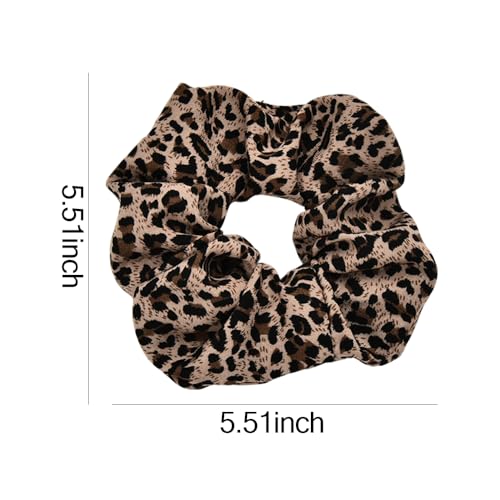2 PCS Leopard Print Hair Scrunchies Satin Hair Bobbles Cheetah Print Scrunchy Hair Ties Elastic for Women Girls Silk Ponytail Holders Soft Hair Bobble Tie for Long Thick Hair Accessories