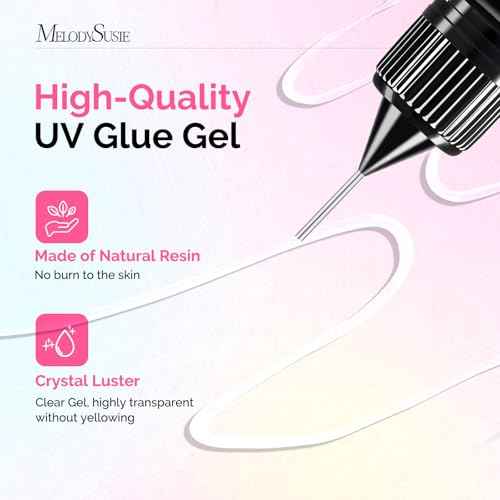 MelodySusie 2Pcs Nail Rhinestone Glue, 3D Gel Nail Art Design Strong Adhesive Nail Gem Glue for Nail Charms Gems Jewelry Decoration DIY Manicured at Home Cured Need Beauty Gifts for Women