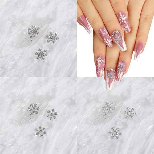 20Pcs Christmas Nail Charms 3D Silver Snowflake Nail Art Rhinestone for Acrylic Nails Alloy Snowflake Nail Charms Silver Metal Crystal Nail Jewels for Women DIY Christmas Winter Manicure