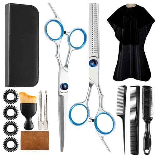 15 pcs Hair Cutting Scissors Professional, Thinning Shears for Hair Cutting, Stainless Steel Barber Scissors, Lengnoyp Haircut Scissors Hair Cutting Kit for Women, Men