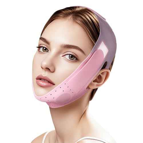 V-Line Sculpting Face Mask ? Silicone Chin Strap for Jawline Tightening & Double Chin Reduction (23-27 Inches) (BLUSH)