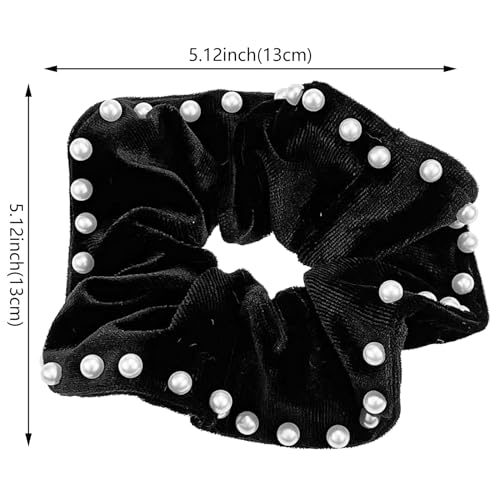 6 Pcs Pearl Velvet Elastic Hair Ties Black Ponytail Holders Pearl Rubber Band Hair Ropes Headbands Hair Accessories Scrunchie Ropes for Women Girls