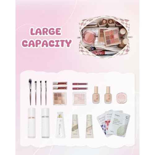 Narwey Christmas Gifts Personalized Initial Makeup Bag, Teen Girls Kids Trendy Stuff 10 11 12 13 14 16 18 Years Old, Gift for Women Bridesmaid Graduation, Travel Toiletry Preppy Cosmetic Bag (Pink A)