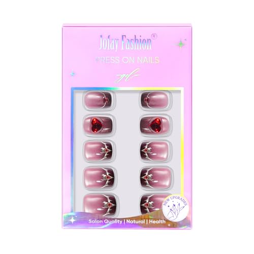 Halloween Press On Nails Short - Moonfang Glow, French Tip Press On Fake Nails Acrylic Square Halloween Nails Press on with Nail Glue, Stick On Vampire Nails in 16 Sizes - 32 PCS Soft Gel Kit
