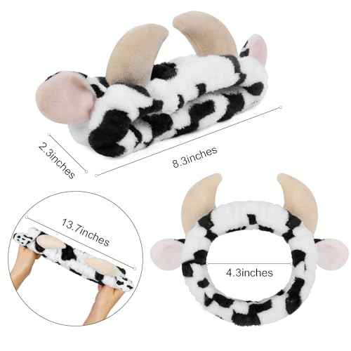 Huachi Cow Hairband for Washing Face, Soft Microfiber Spa Headband for Women & Girls, Cute Animal Print, Facial Cleansing Head Wraps, Perfect for Skincare, Makeup, Pajama Parties, Stocking Stuffers