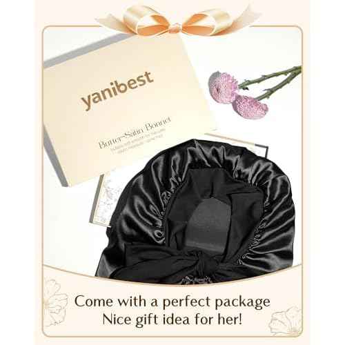 YANIBEST Long Bonnet Satin Bonnet for Sleeping Braid Bonnet with Tie Band Silk Sleep Bonnet for Women Locs Black