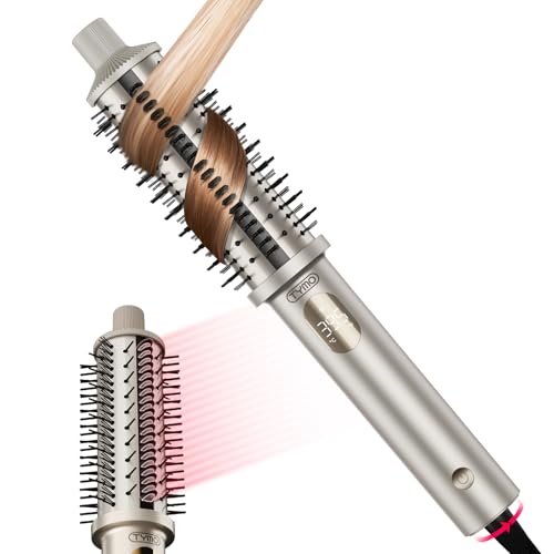 TYMO STYLUX PRO Thermal Brush Curling Brush, 1.5 Inch Blowout Heated Round Volumizer, Hair Straightener and Curler 2 in 1, 800M Negative Ion for Smoother, LCD Display, 5 Temp, Dual Voltage, Gold