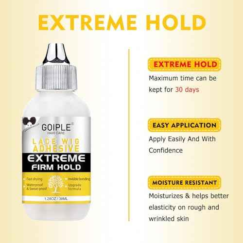 Wig Glue 1.28OZ, Waterproof Lace Front Adhsive for Wigs with Tools and Hair Wax Stick (Lace Adhesive/Wig Glue Remover/Wax Stick/Edge Control Wax/Elastic Band/Hair Dual Drush/Wigs Caps)